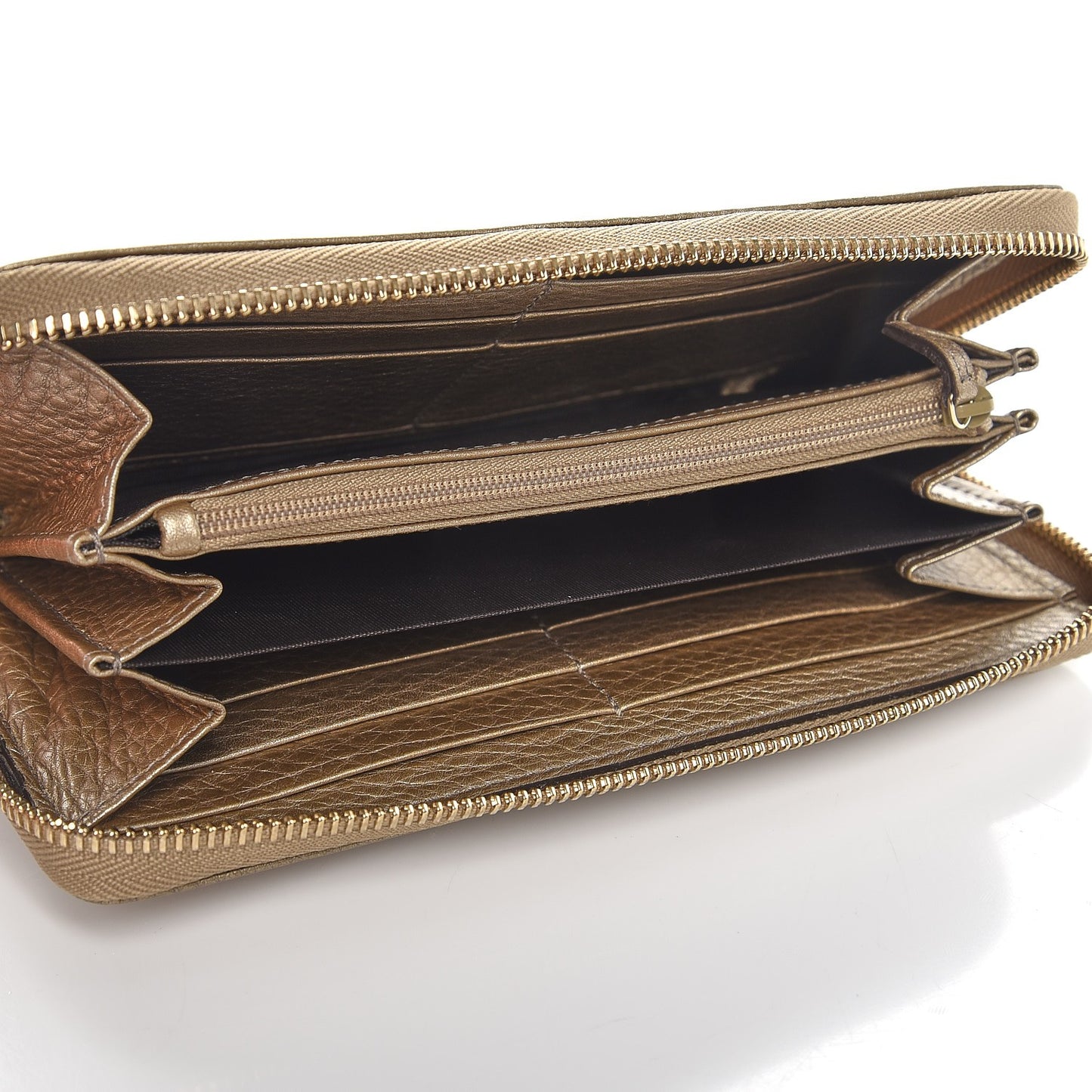 Metallic Pebbled Calfskin Soho Zip Around Wallet Golden Beige