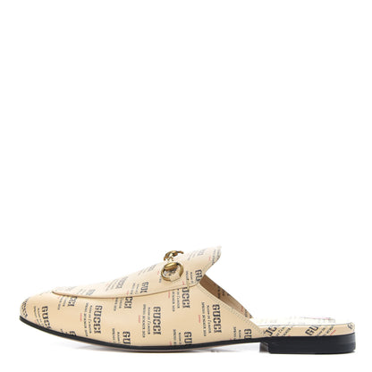 Gucci Calfskin Stamp Print Womens Princetown Slippers 40.5 Soy Black 1 of 9