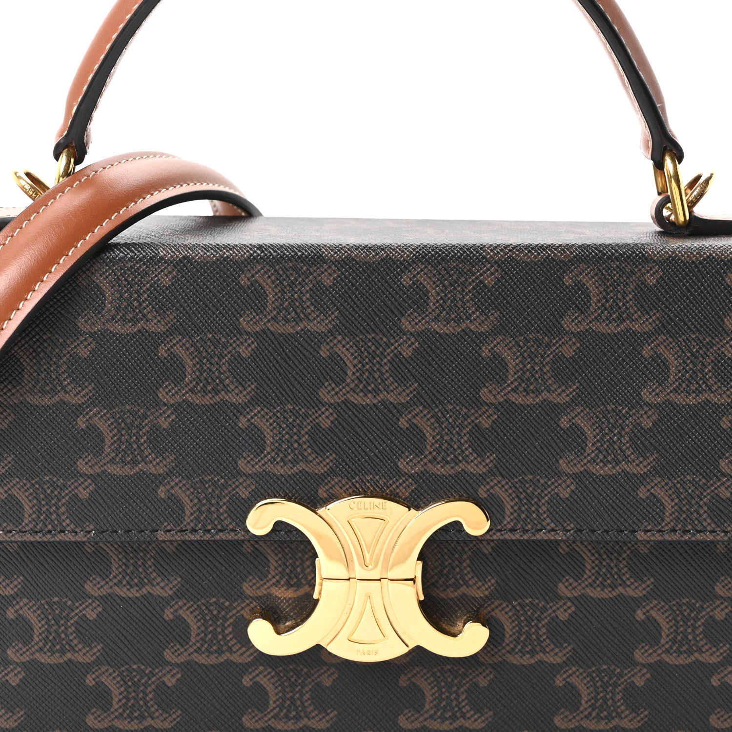 Celine Canvas Calfskin Triomphe Box Top Handle Bag Tan 8 of 10