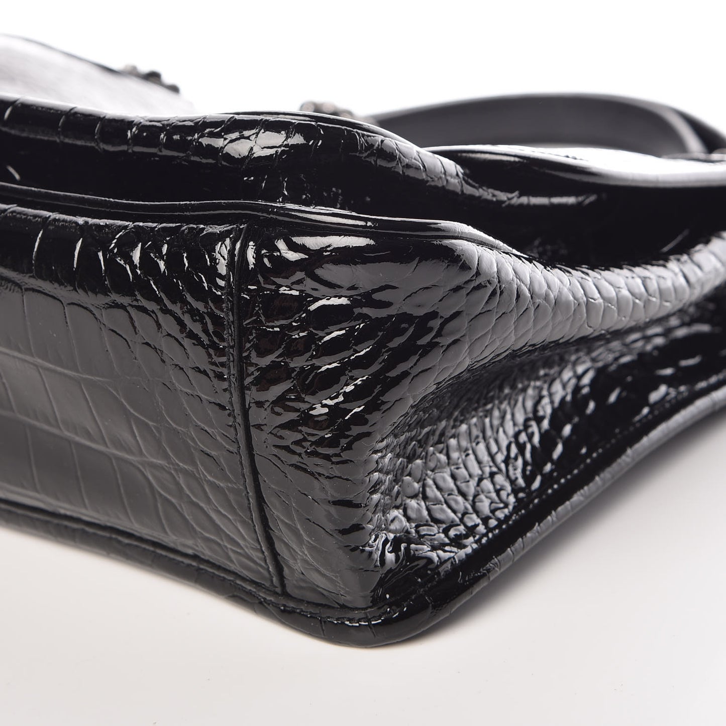 Patent Crocodile Embossed Lambskin Monogram Medium Niki Chain Satchel Black