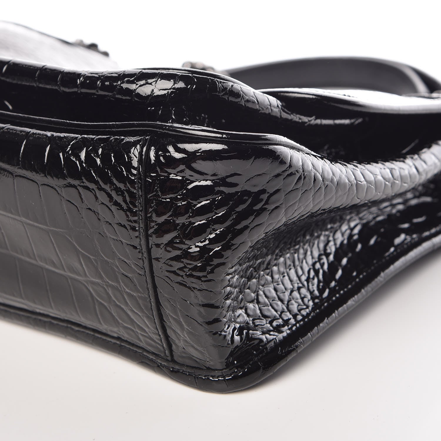 Saint Laurent Patent Crocodile Embossed Lambskin Monogram Medium Niki Chain Satchel Black 10 of 10