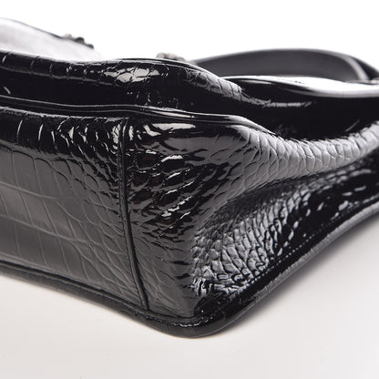 Saint Laurent Patent Crocodile Embossed Lambskin Monogram Medium Niki Chain Satchel Black 10 of 10