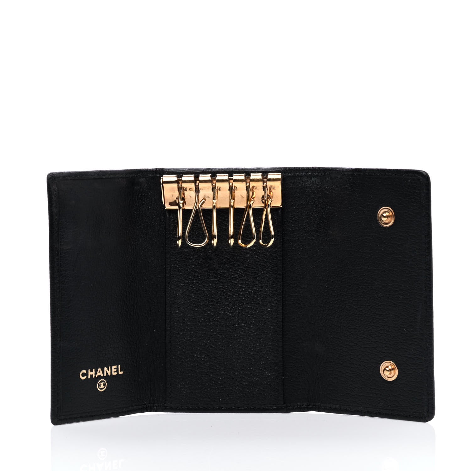 Chanel Goatskin Camellia Embossed 6 Key Holder Black 3 of 5