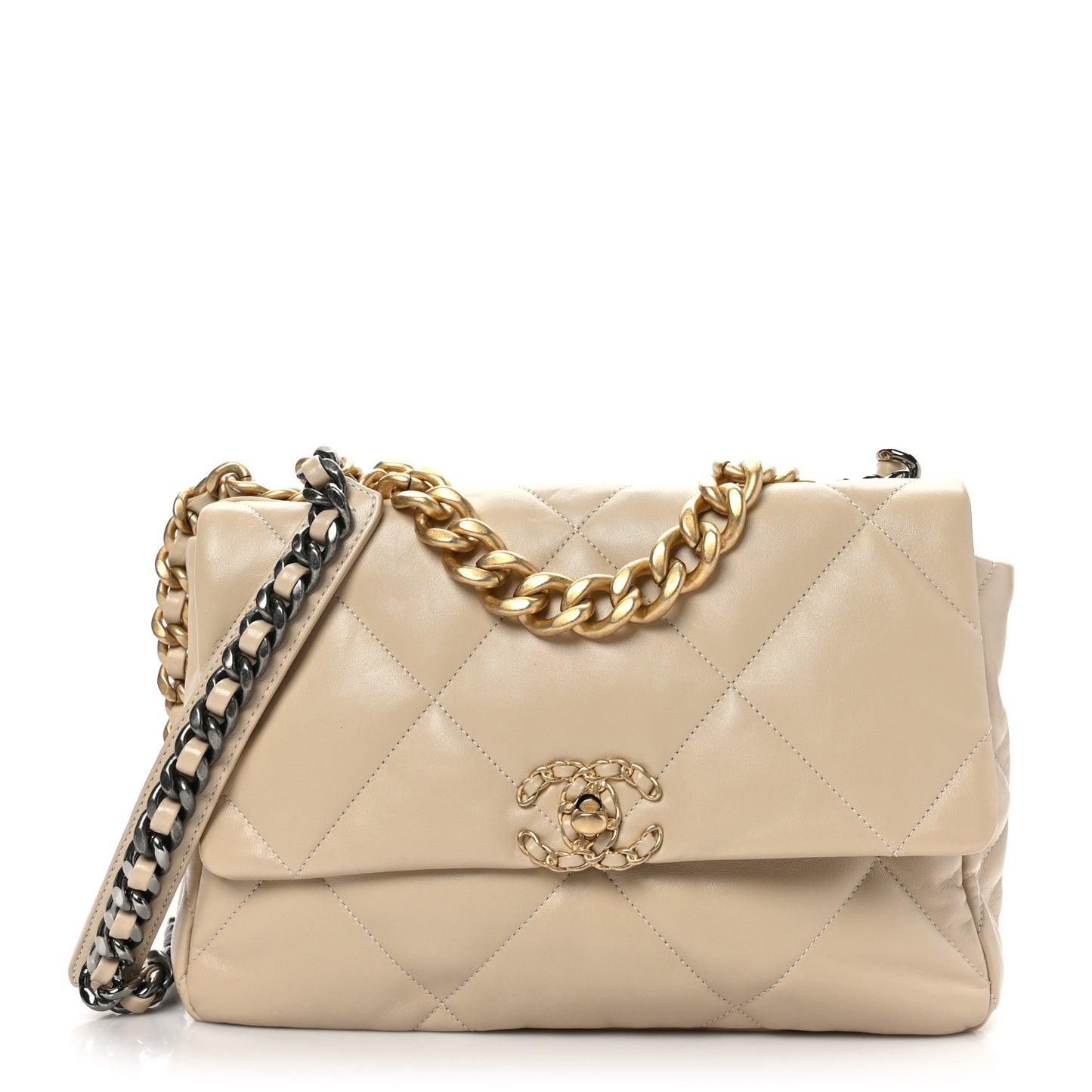 Lambskin Quilted Large Chanel 19 Flap Beige