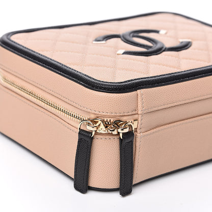 Chanel Caviar Quilted Medium CC Filigree Vanity Case Beige Black 8 of 10