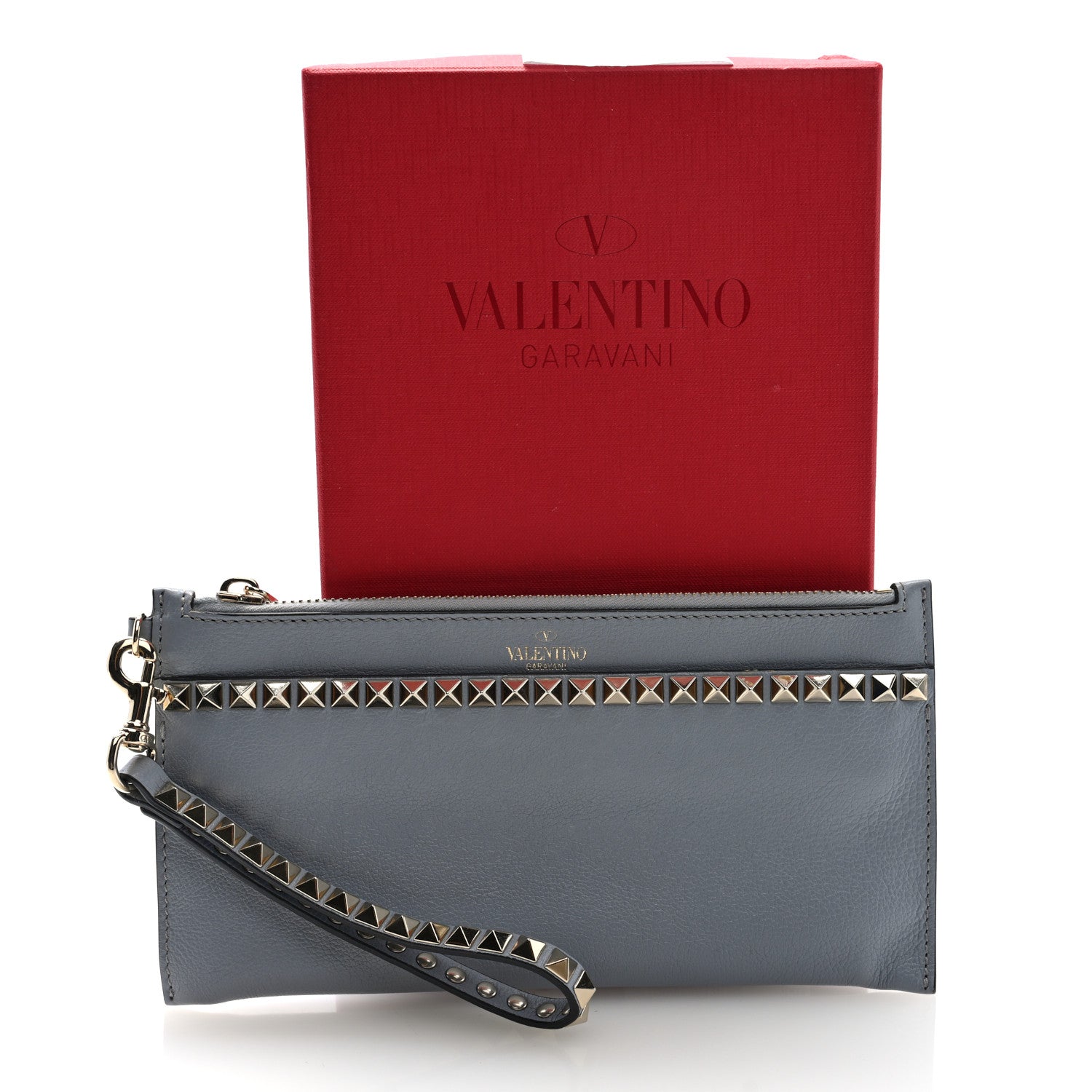 Valentino Garavani Nappa Rockstud Zip Wristlet Pouch Pastel Grey 7 of 7