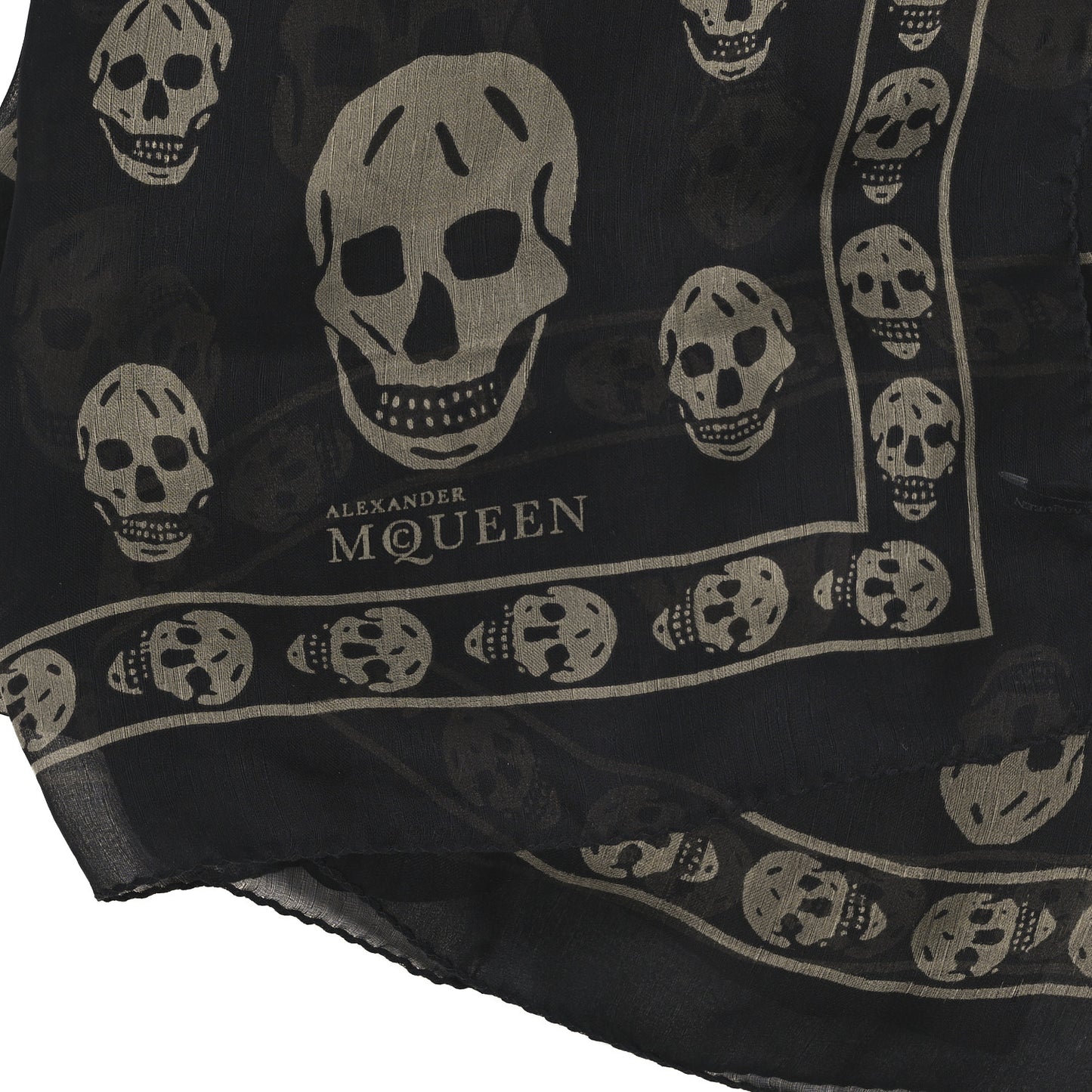 Silk Chiffon Skull Scarf Black Ivory