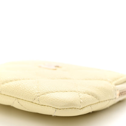 Chanel Caviar Quilted Zip Card Holder Wallet Light Yellow 10 of 12