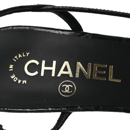 Chanel Patent Calfskin Crocodile Embossed Cap Toe CC Slingback Pumps 38.5 Dark Grey White 9 of 11
