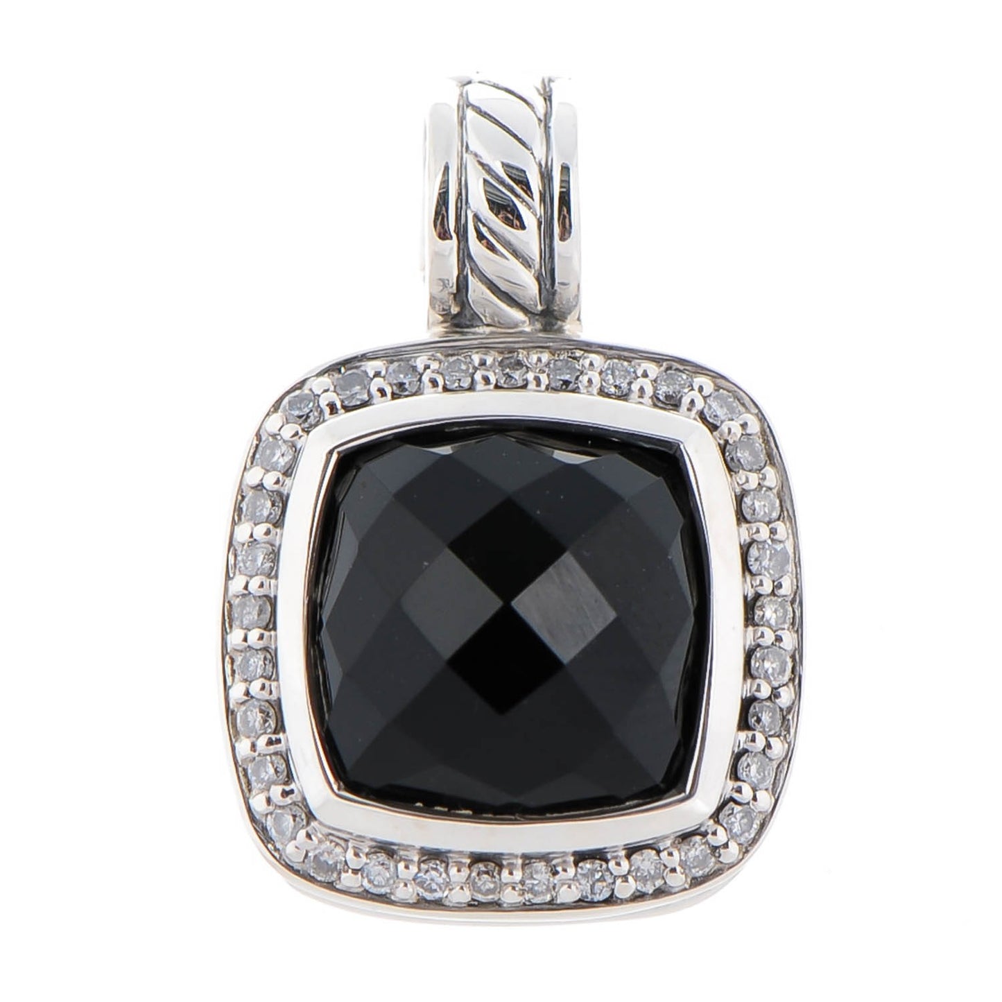 Sterling Silver Pave Diamond Black Onyx 11mm Albion Enhancer Pendant