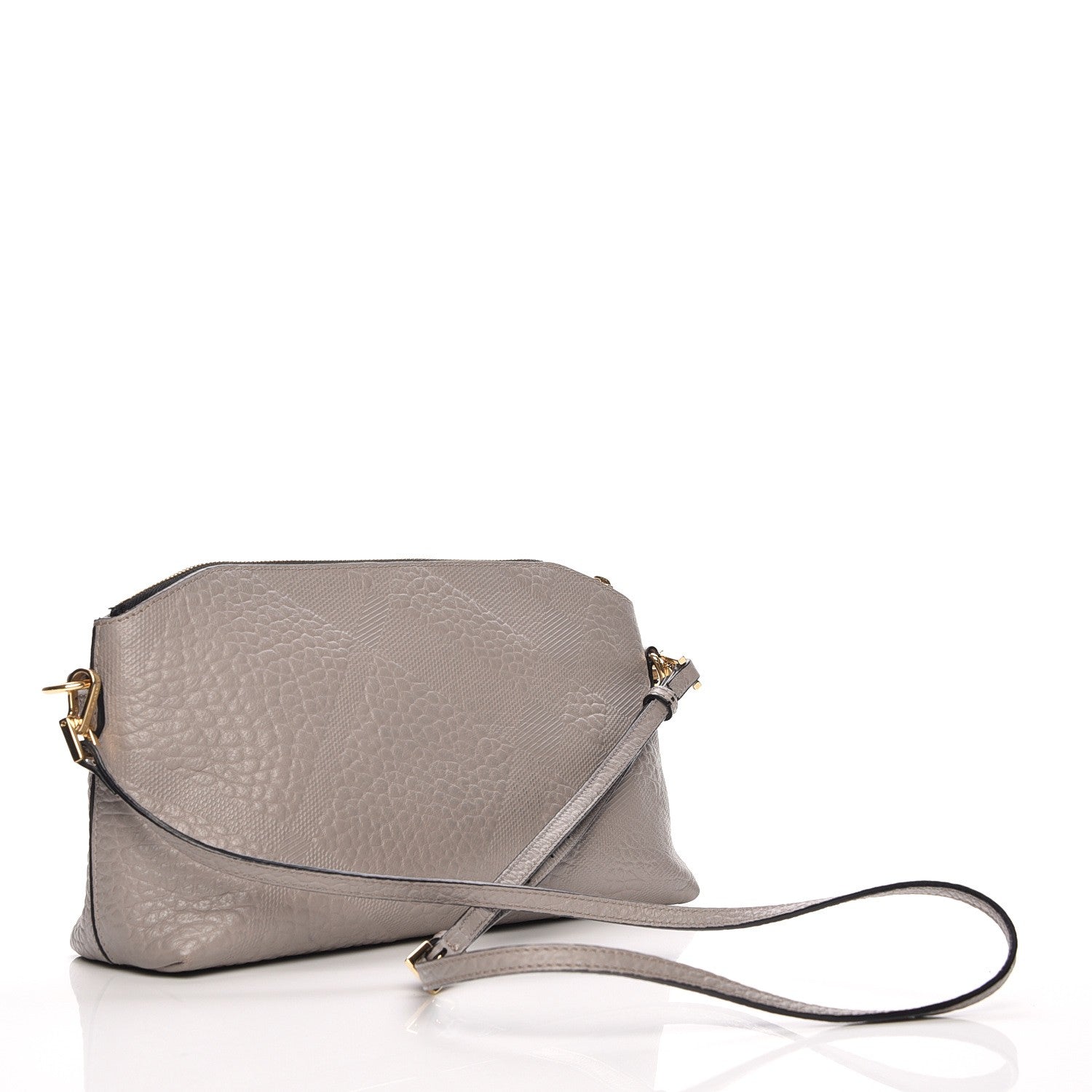 Burberry Signature Grain Calfskin Check Embossed Small Chichester Crossbody Clutch Bag Pale Grey 3 of 8