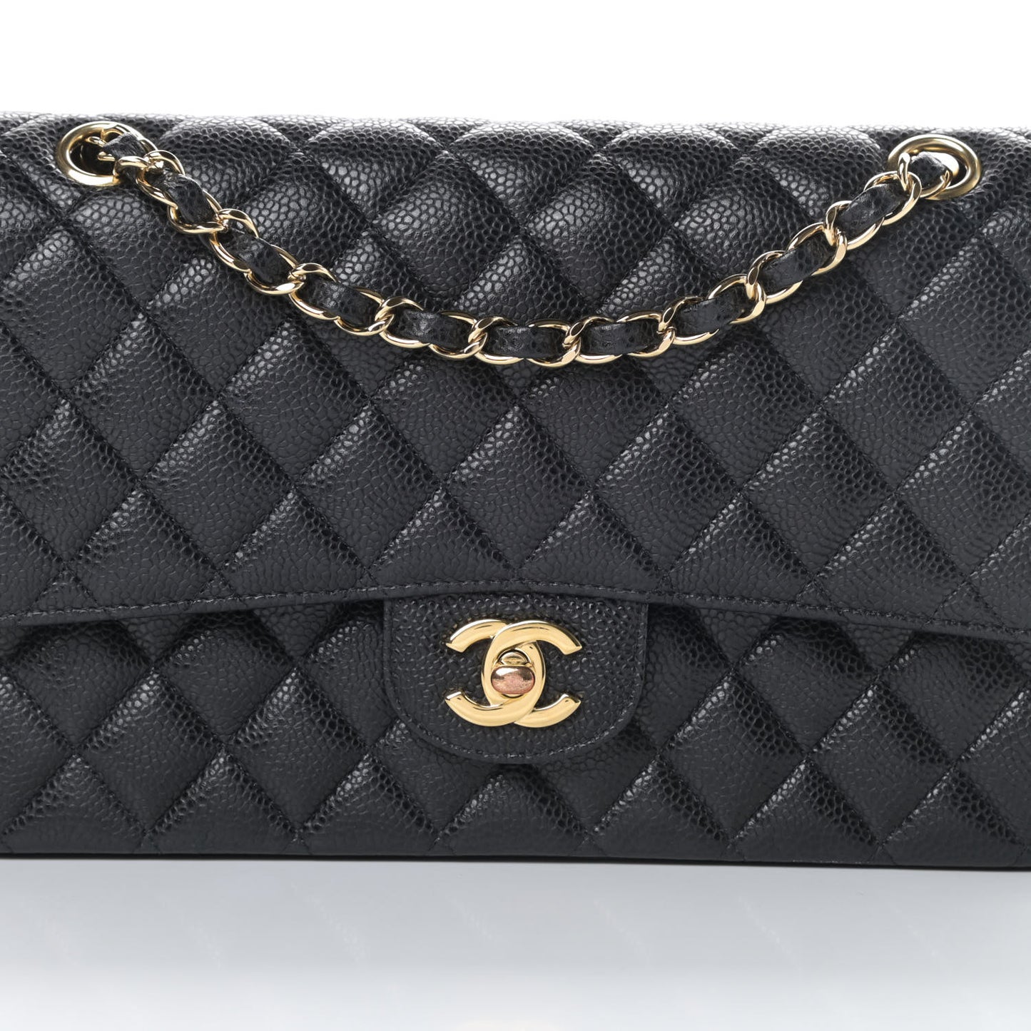 Caviar Quilted Medium Double Flap Black