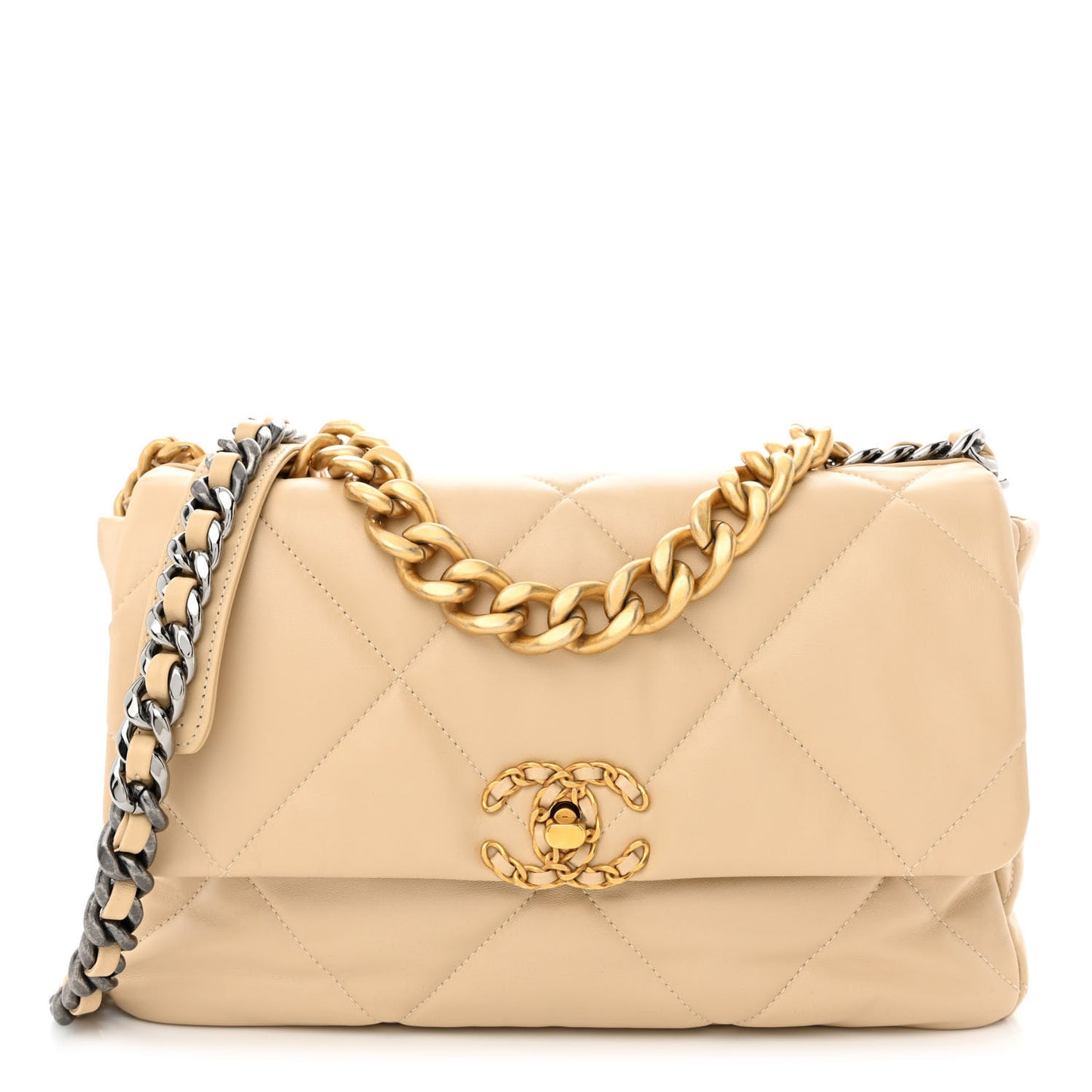 Lambskin Quilted Large Chanel 19 Flap Beige