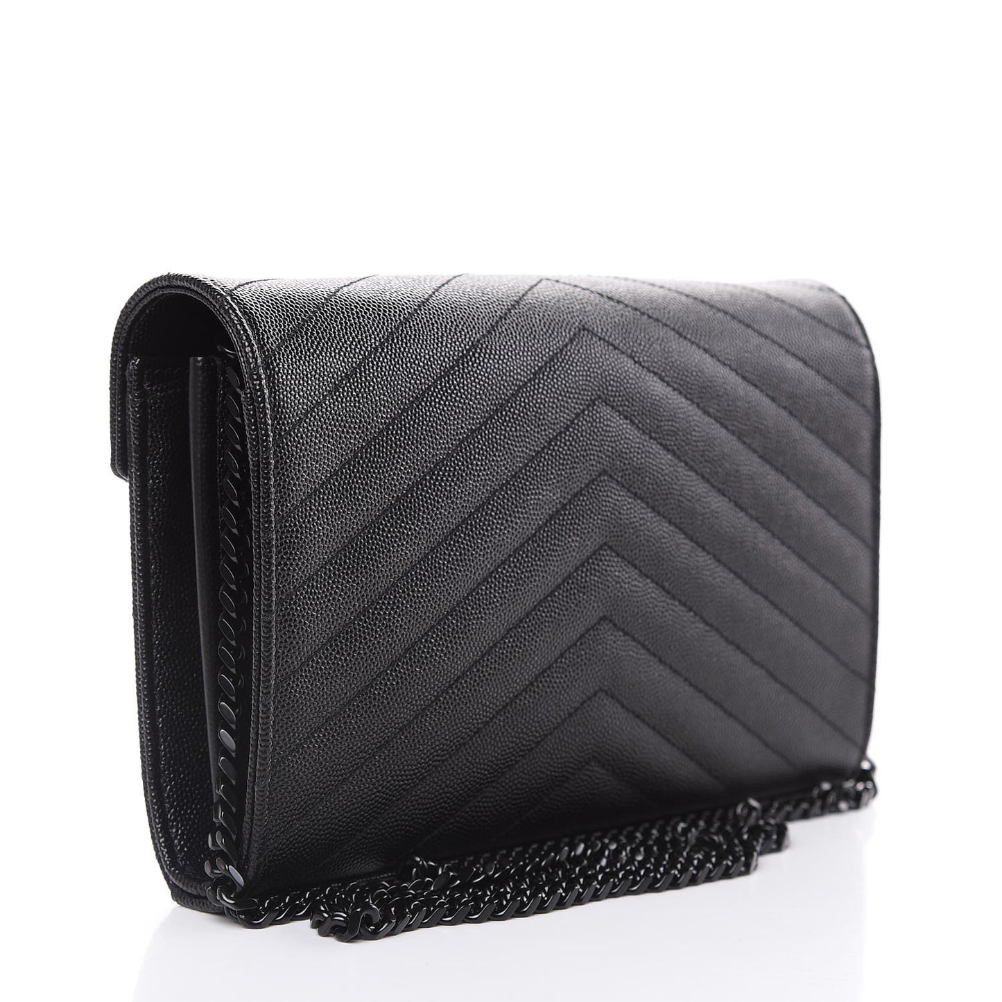 Grain De Poudre Matelasse Chevron Monogram Chain Wallet Black