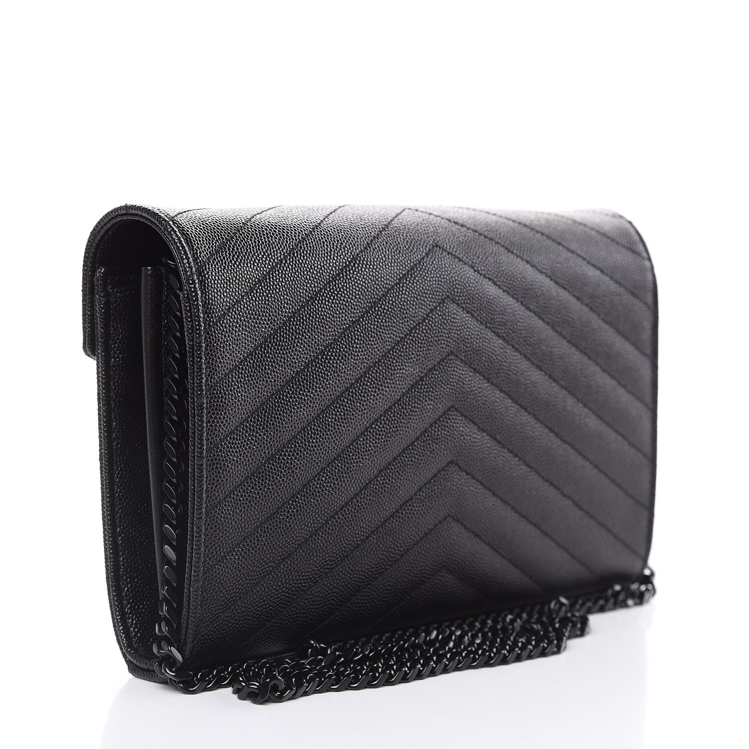 Saint Laurent Grain De Poudre Matelasse Chevron Monogram Chain Wallet Black 3 of 8