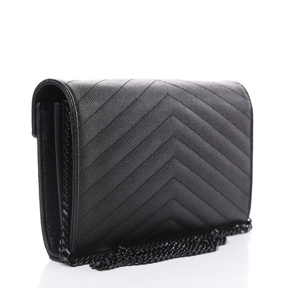 Saint Laurent Grain De Poudre Matelasse Chevron Monogram Chain Wallet Black 3 of 8