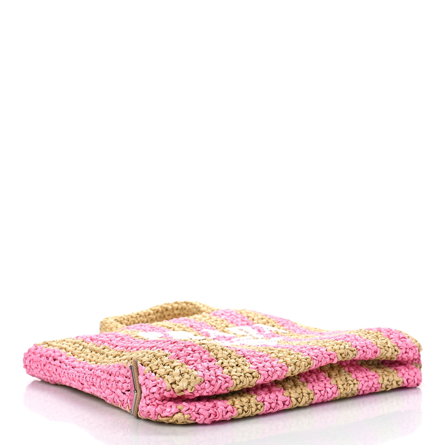 Yarn Raffia Effect Crochet Striped Small Logo Tote Naturale Petalo