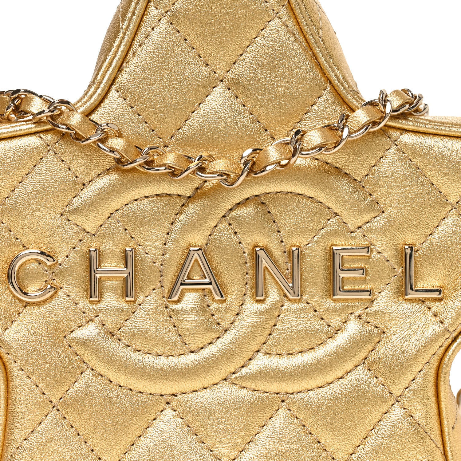 Chanel Metallic Lambskin Quilted Walk Of Fame Star Bag Gold