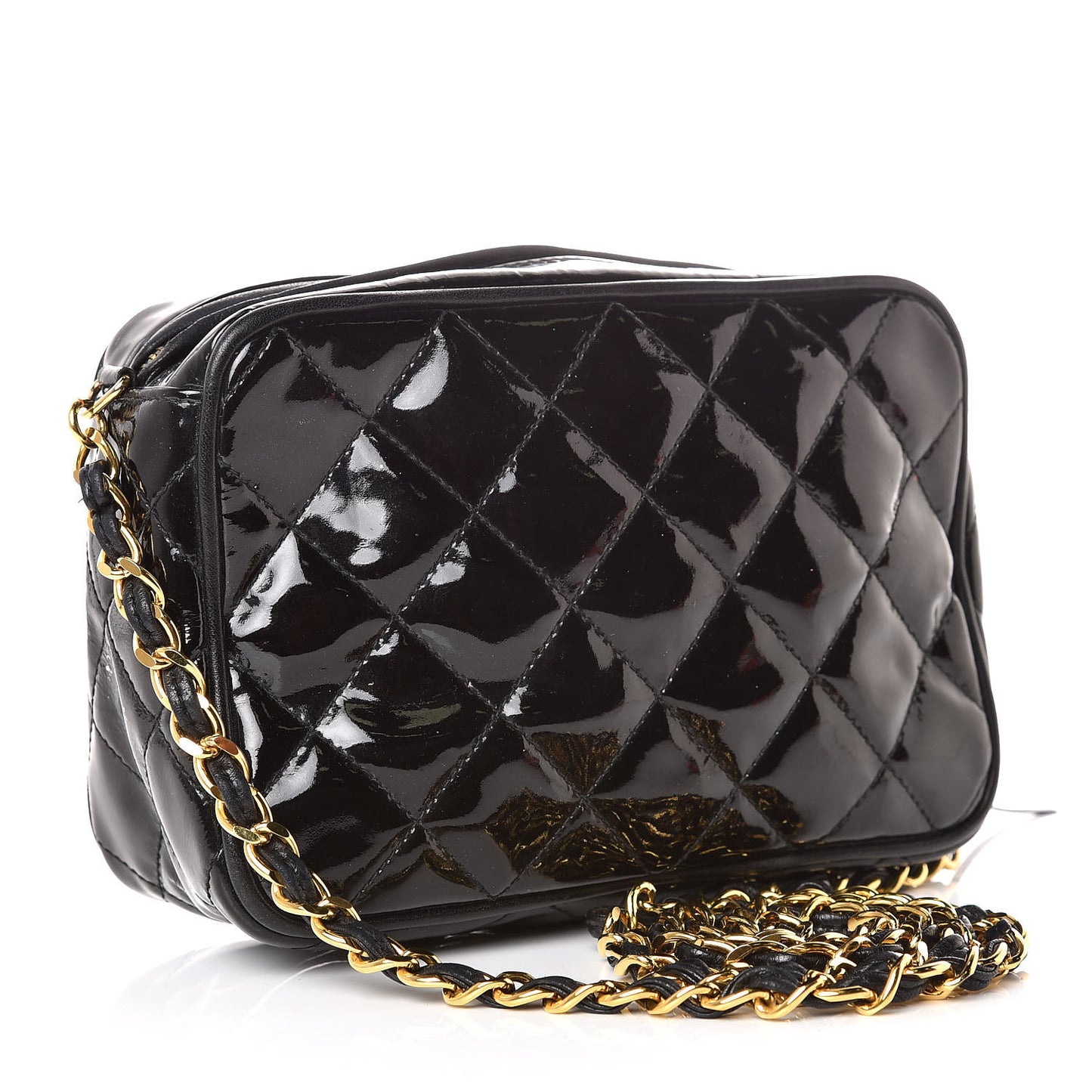 Patent Tassel Quilted Shoulder Bag Black