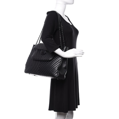 Chanel Calfskin Chevron Quilted Flap Tote So Black 2 of 11