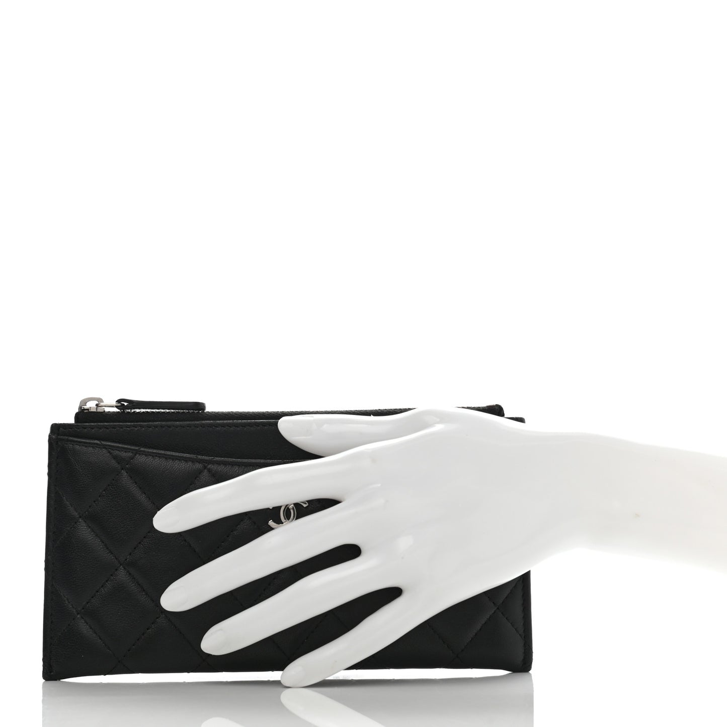 Lambskin Quilted Classic Zip Pouch Black