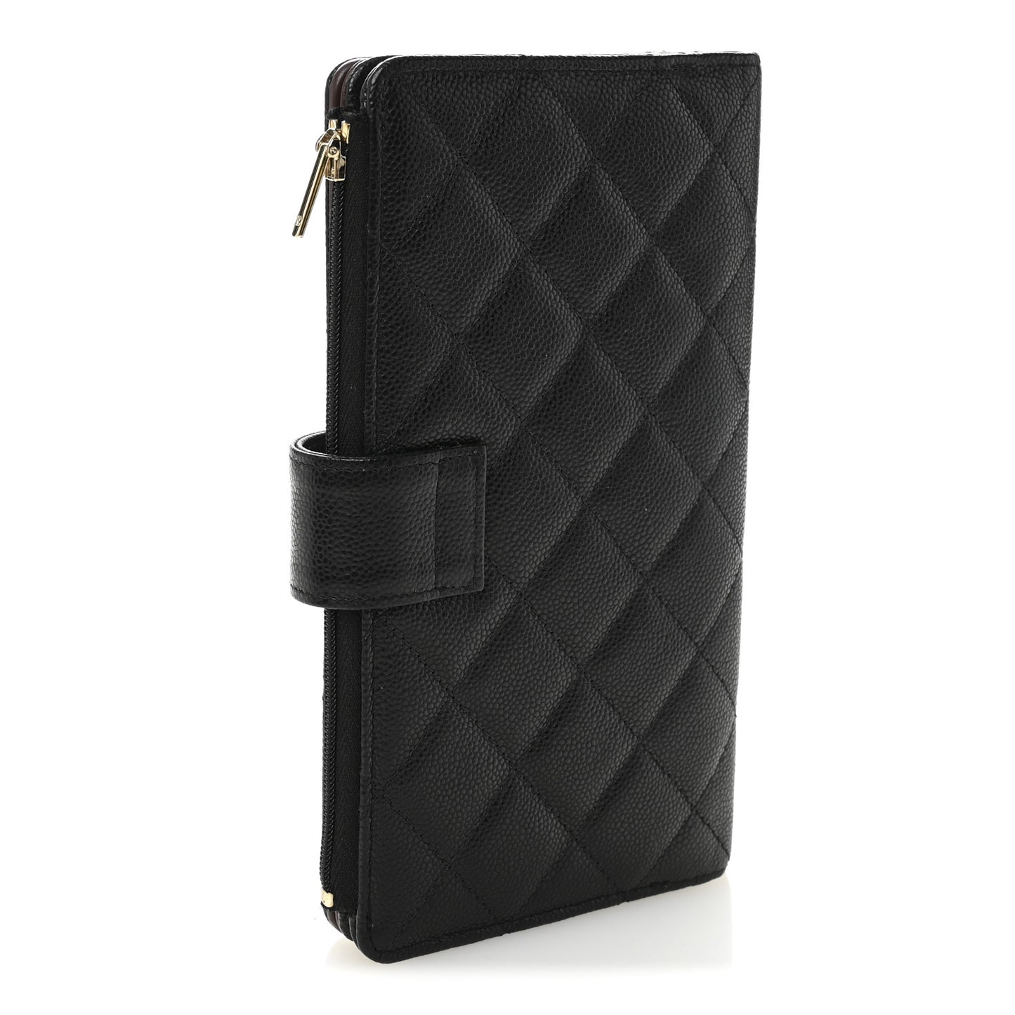 Caviar Quilted Long Zipped Wallet Black