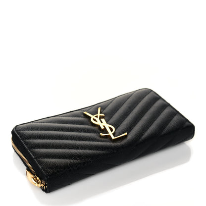 Saint Laurent Grain De Poudre Matelasse Chevron Monogram Zip Around Wallet Black 4 of 12
