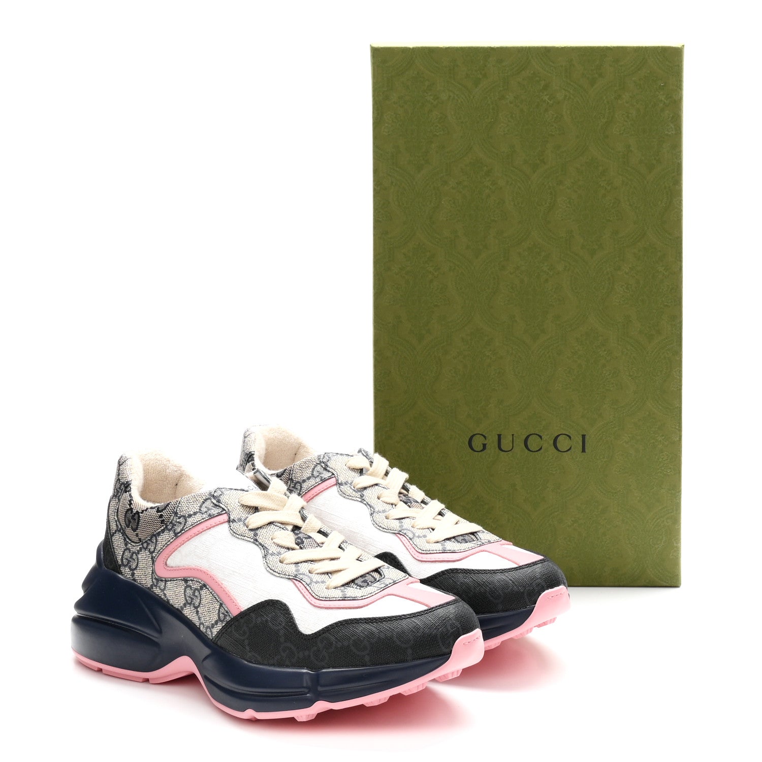 Gucci GG Supreme Monogram Mix Monogram Womens Rhyton Sneakers 37.5 Black Blue 9 of 9