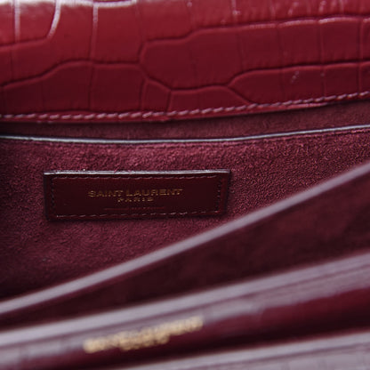 Saint Laurent Calfskin Crocodile Embossed Medium Monogram Sunset Rouge Legion 7 of 10
