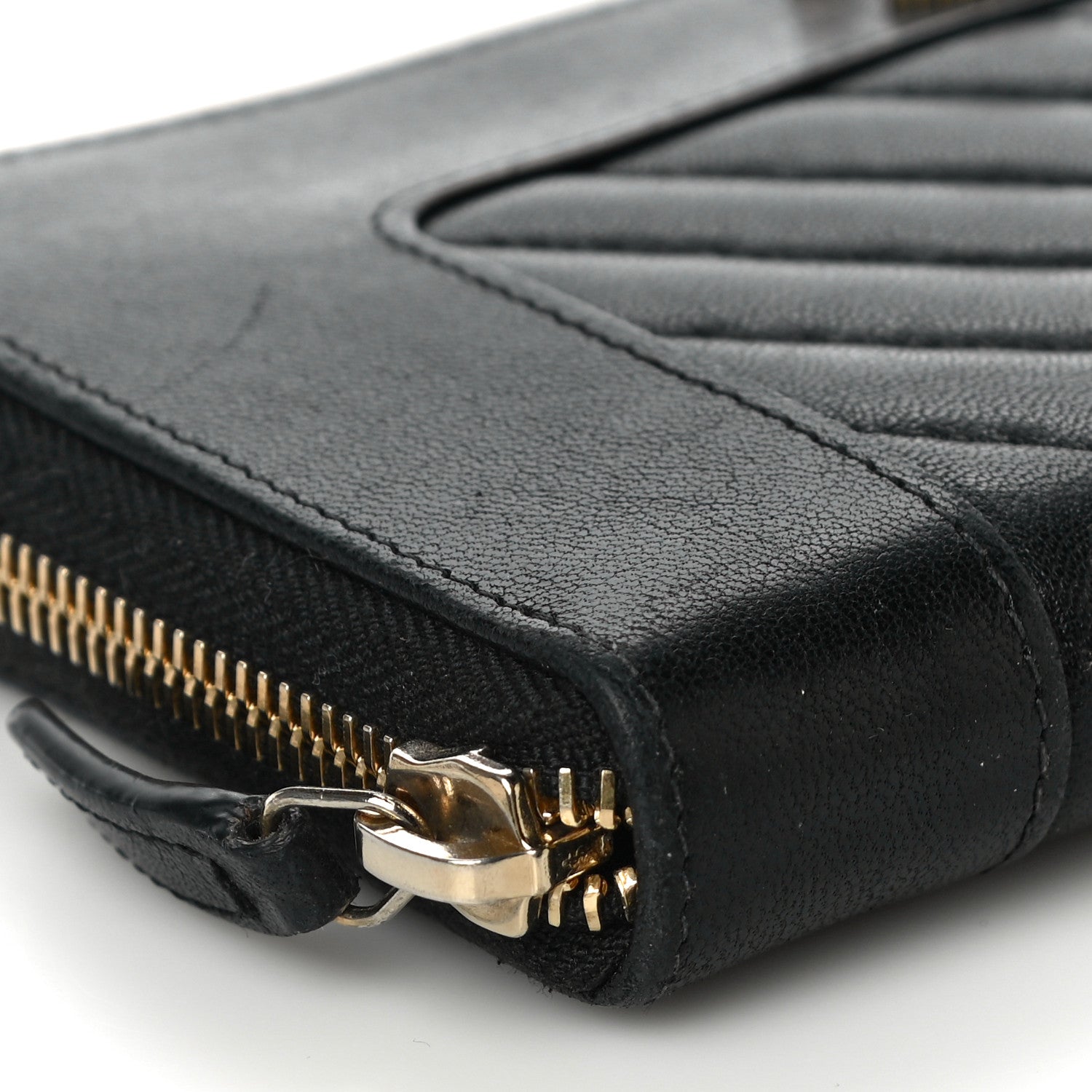 Chanel Sheepskin Chevron Quilted Mademoiselle Vintage Zip Around Wallet Black 10 of 12
