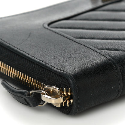 Chanel Sheepskin Chevron Quilted Mademoiselle Vintage Zip Around Wallet Black 10 of 12