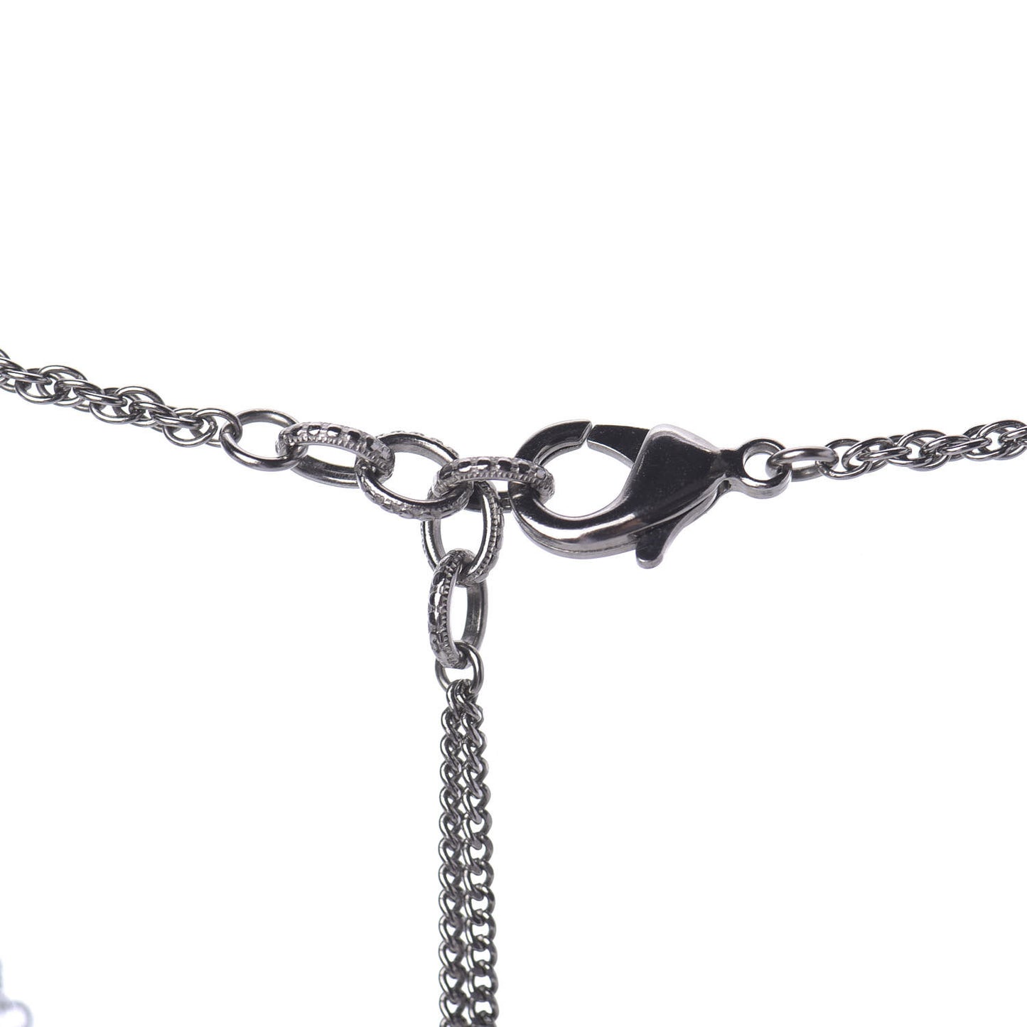 Crystal Pearl Beaded Enamel Camellia CC Pendant Necklace Silver Black