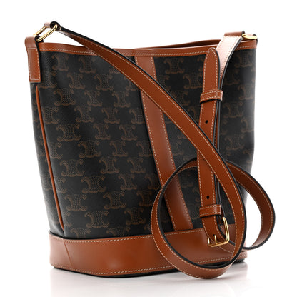 Celine Triomphe Canvas Calfskin Small Bucket Bag Tan 3 of 10