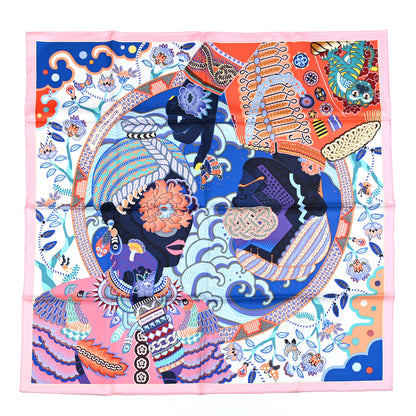 Hermes Silk Twill Duo Cosmique Scarf 90 Rose Pale Bleu Orange 1 of 5