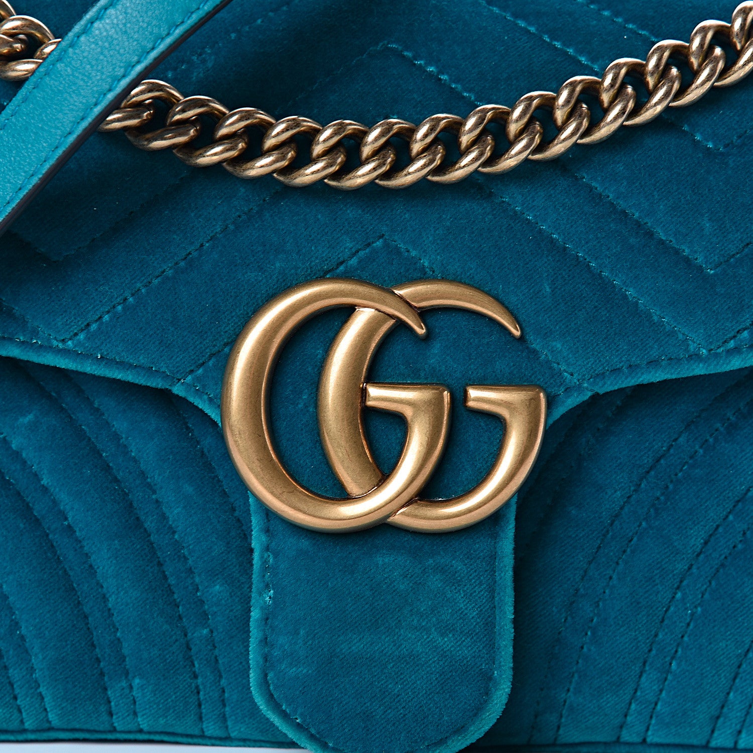 Gucci Velvet Matelasse Small GG Marmont Shoulder Bag Pavone Cyan 10 of 10