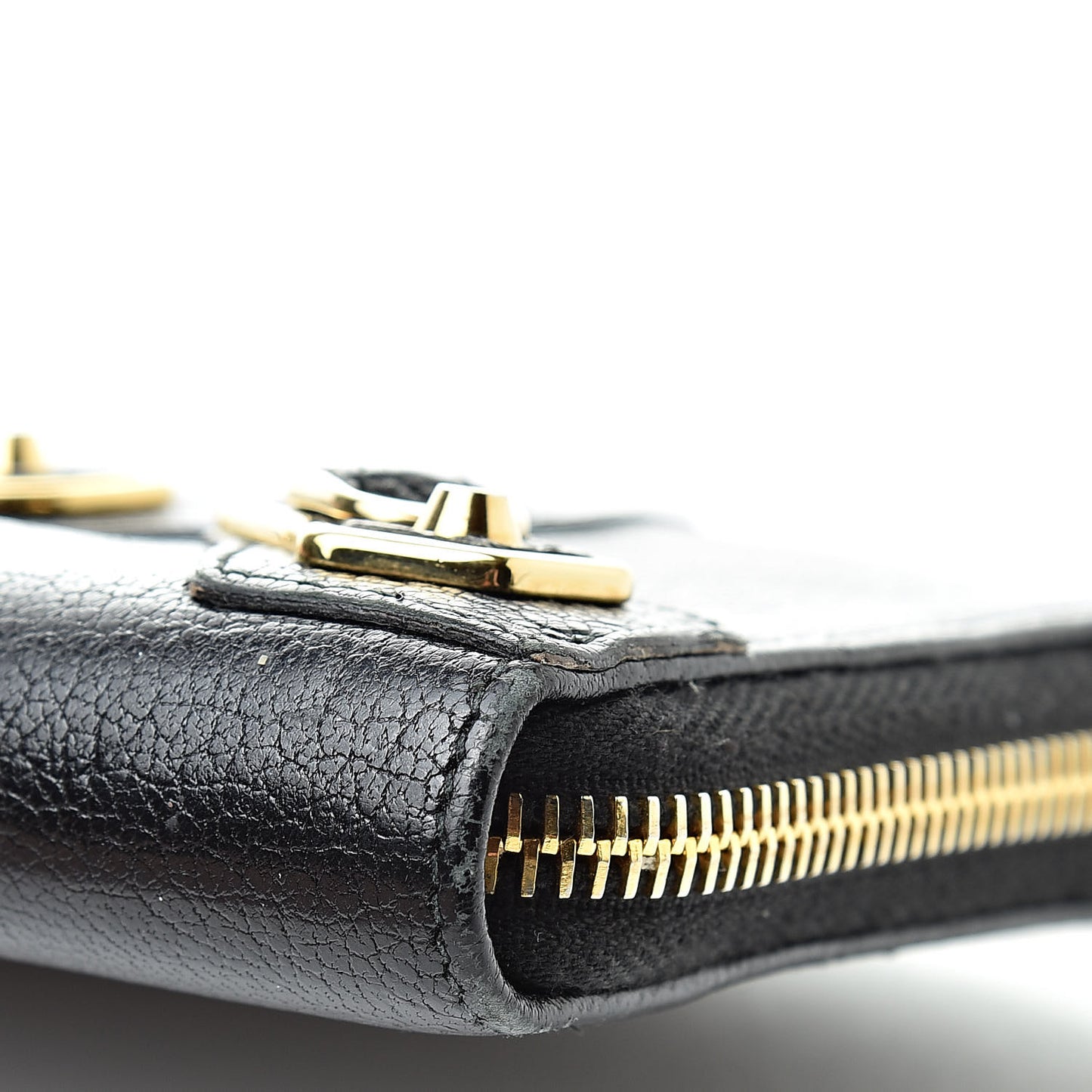 Chevre Gold Metallic Edge Hardware Zip Around Wallet Black
