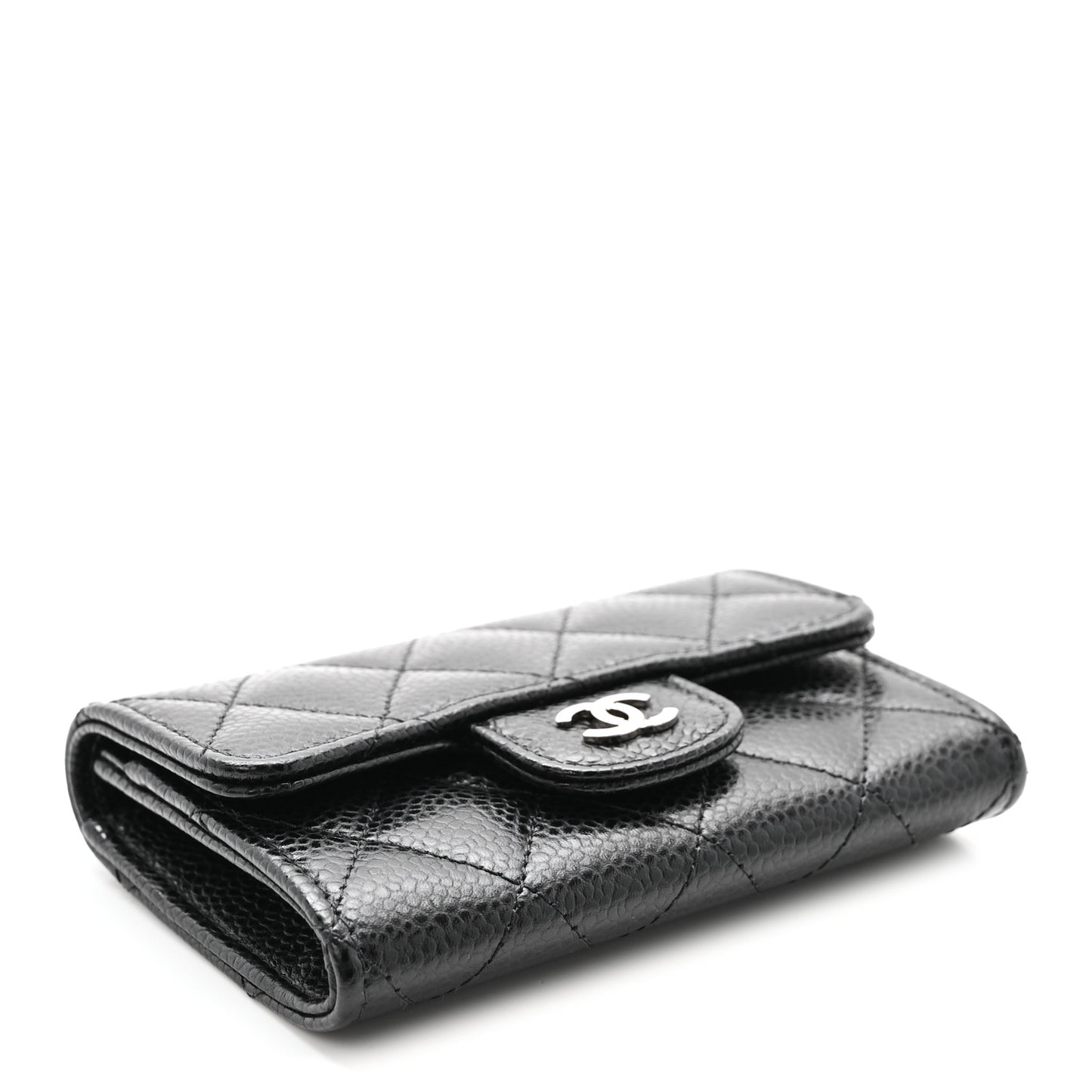 Caviar Quilted Flap Card Holder Black