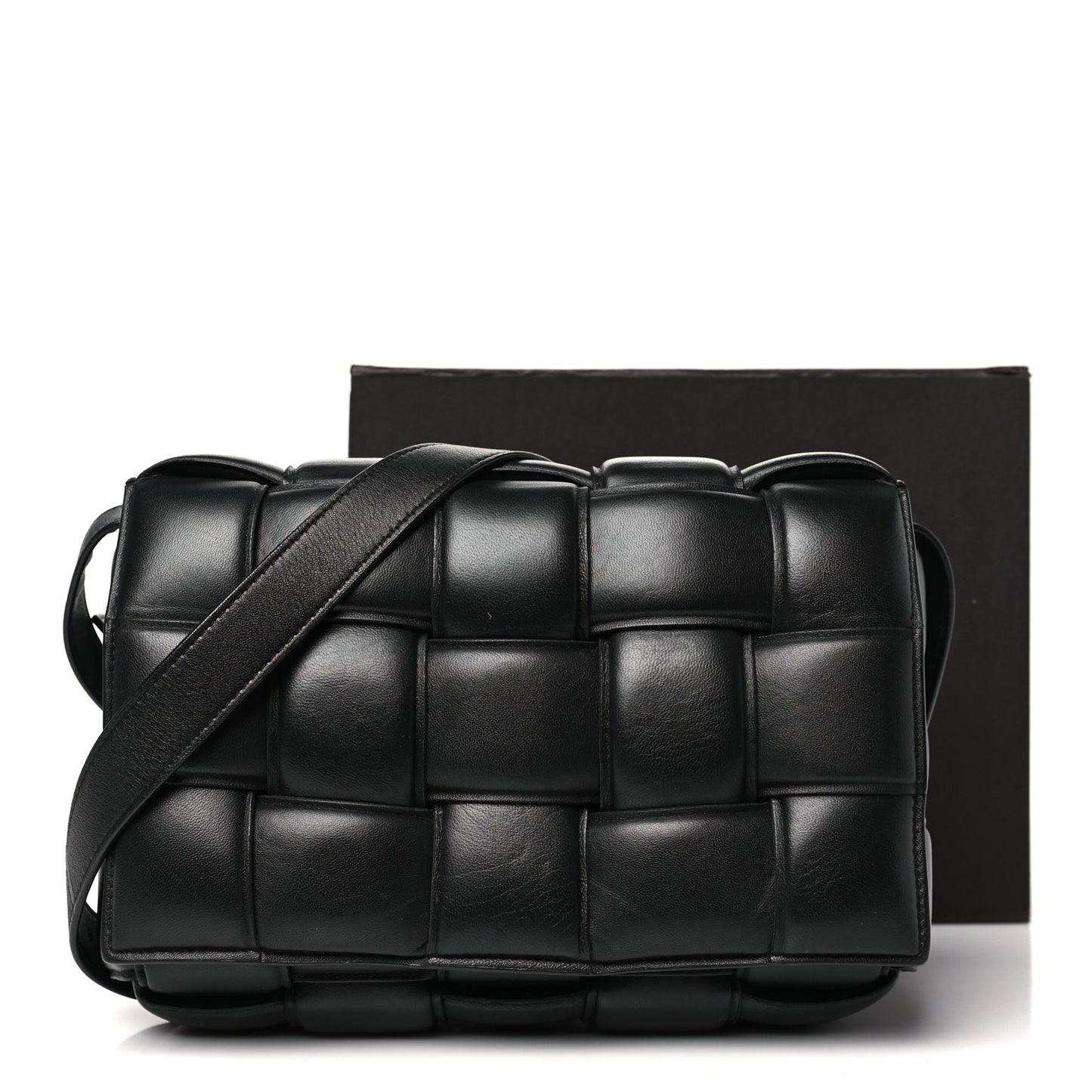 Nappa Maxi Intreccio Padded Cassette Crossbody Bag Black