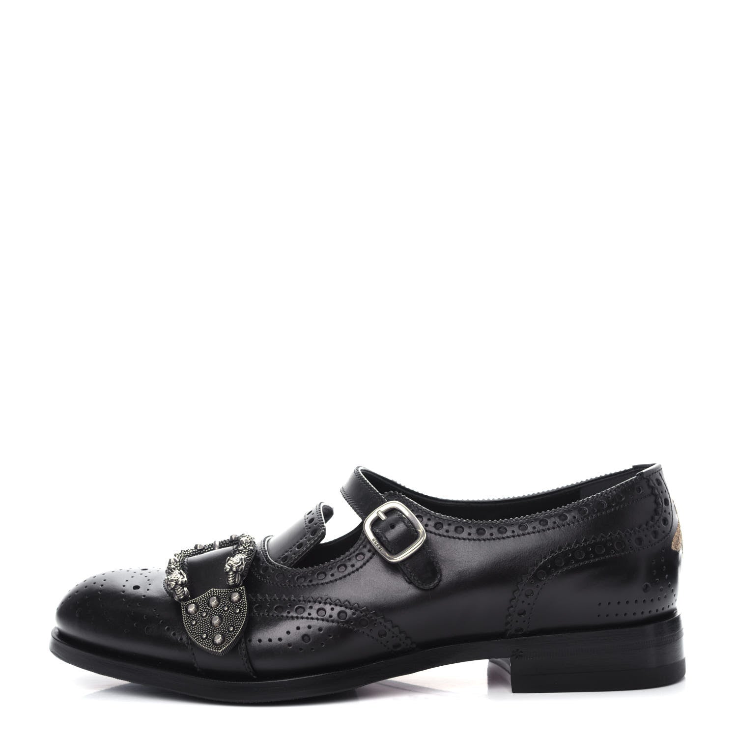 Gucci Calfskin Bee Embroidered Mens Queercore Brogue Wingtip Monk Strap Loafers 8 Black 1 of 12