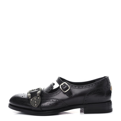 Gucci Calfskin Bee Embroidered Mens Queercore Brogue Wingtip Monk Strap Loafers 8 Black 1 of 12