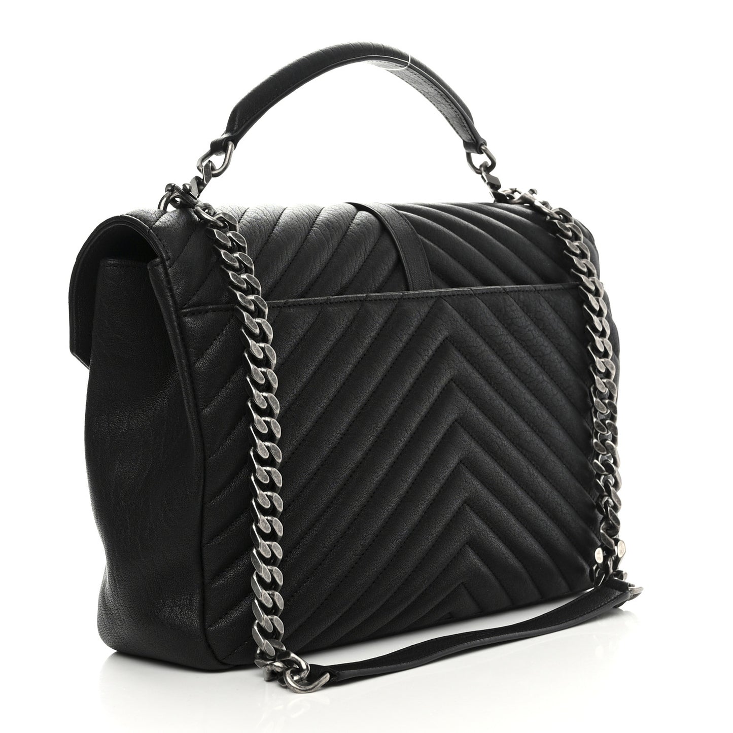 Sheepskin Matelasse Chevron Monogram Large College Satchel Black