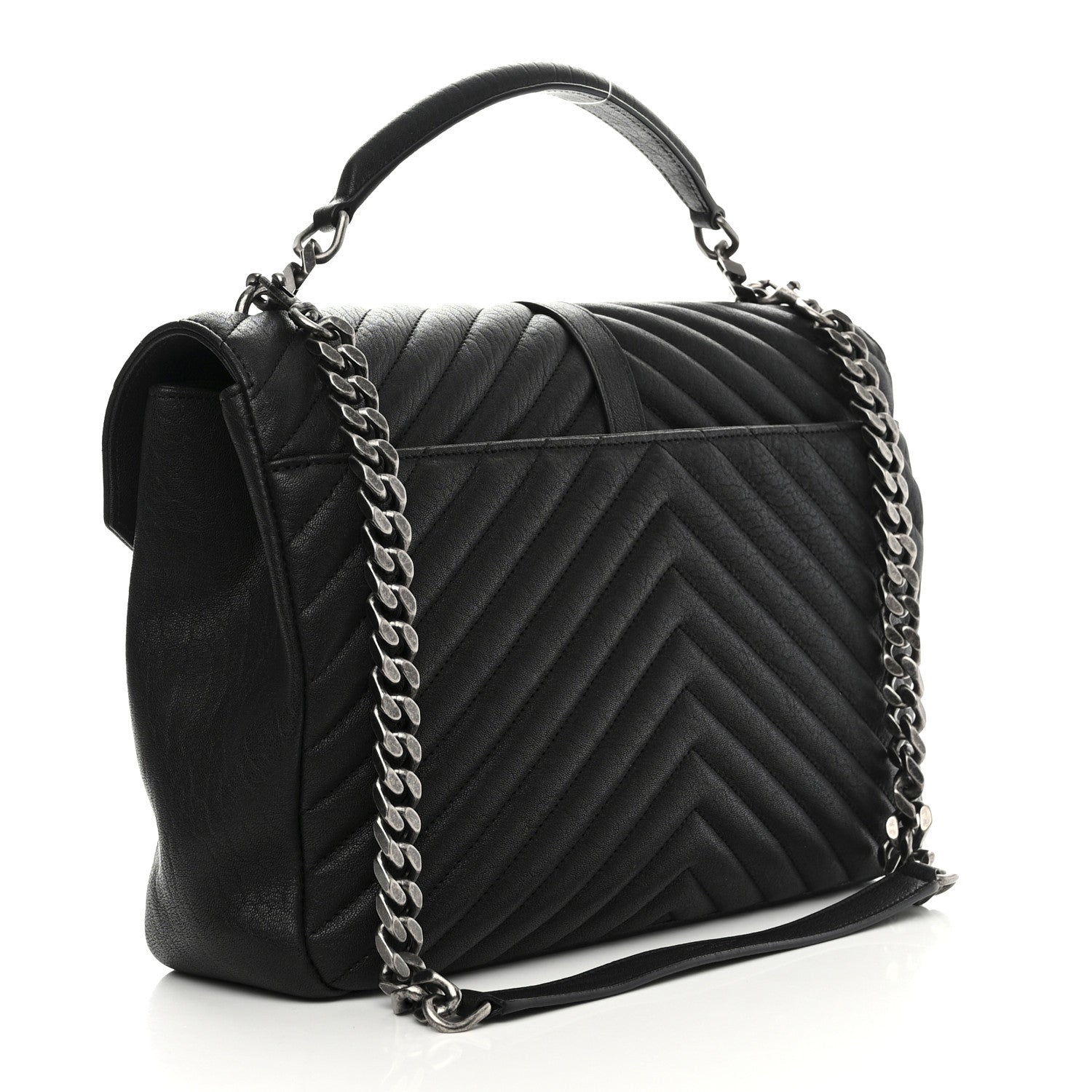 Saint Laurent Sheepskin Matelasse Chevron Monogram Large College Satchel Black 3 of 10