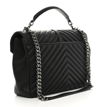 Saint Laurent Sheepskin Matelasse Chevron Monogram Large College Satchel Black 3 of 10