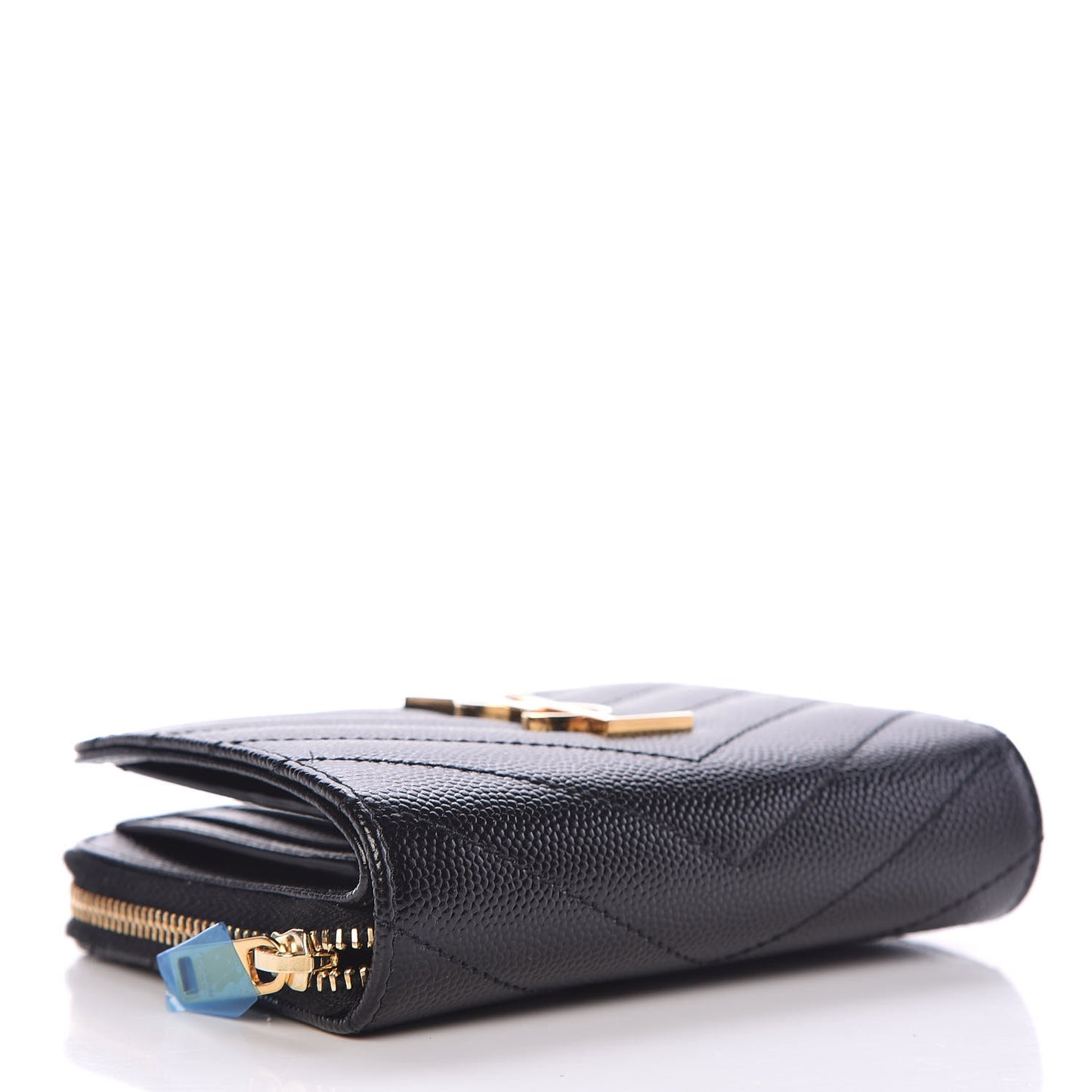 Grain De Poudre Matelasse Chevron Monogram Compact Zip Around Wallet Black