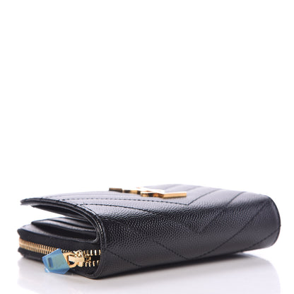 Saint Laurent Grain De Poudre Matelasse Chevron Monogram Compact Zip Around Wallet Black 4 of 8