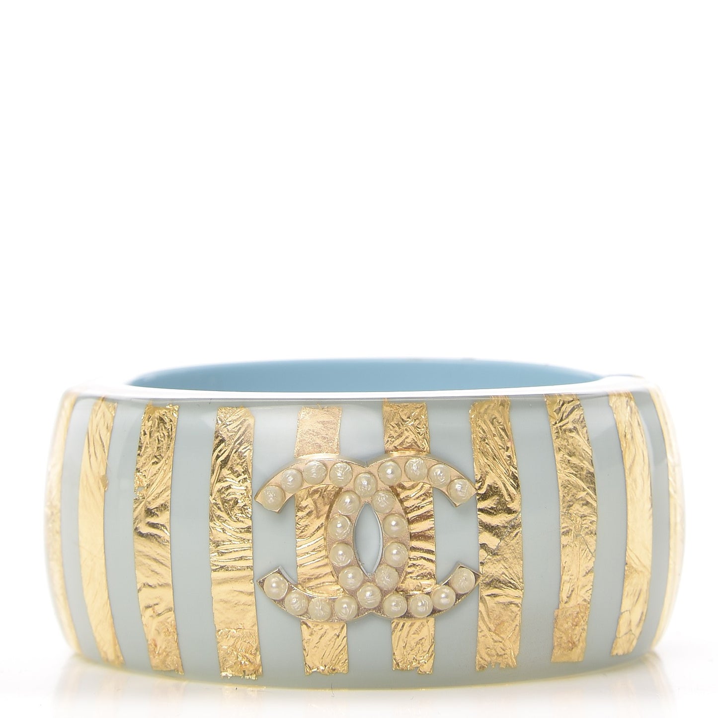 Resin Striped Pearl CC Cuff Light Blue Gold