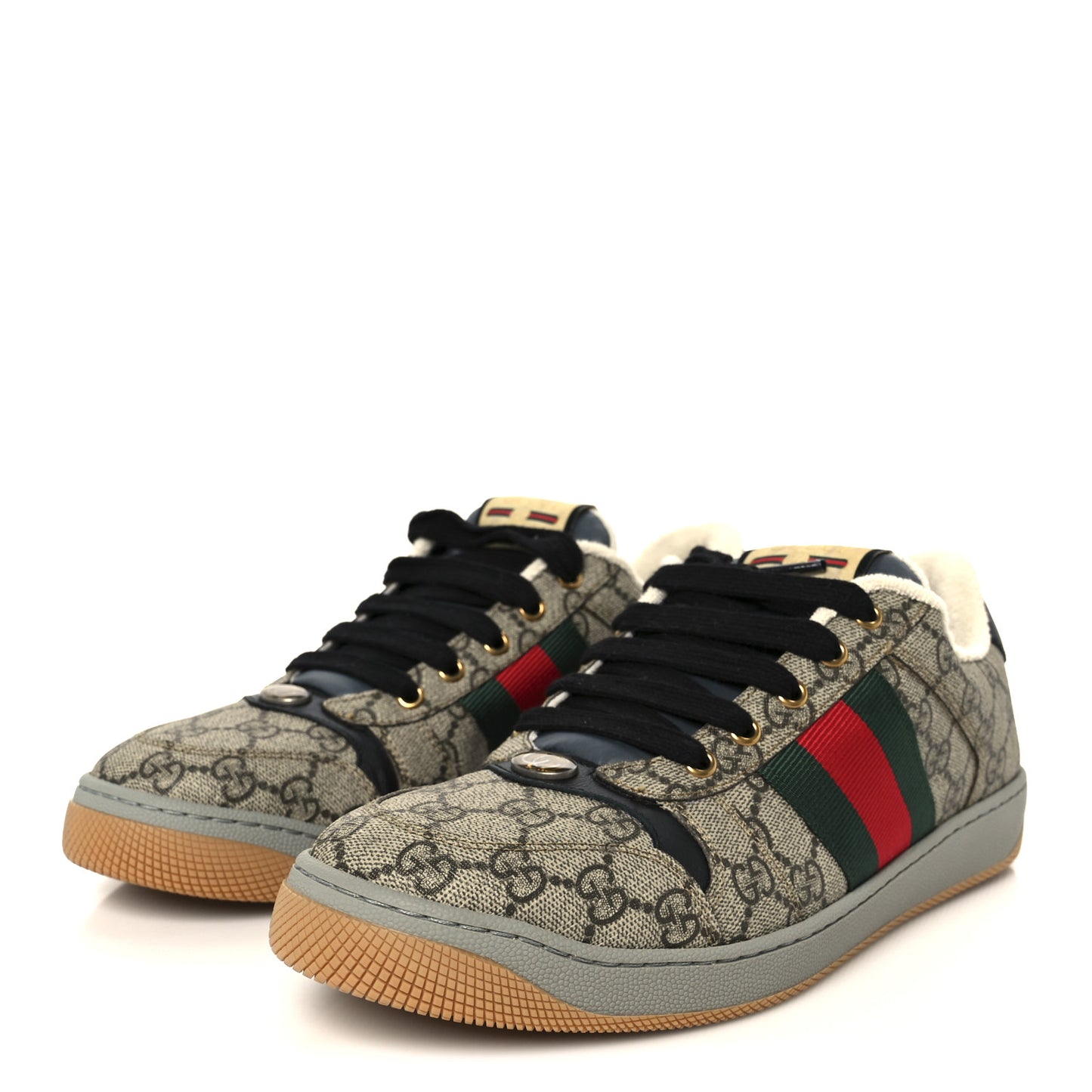 GG Supereme Monogram Miro Soft Calfskin Web Mens Screener Sneakers 8.5 8.5 Beige Ebony Black New Platinum