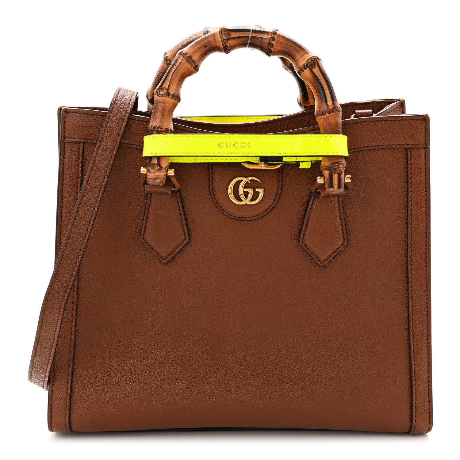 Gucci Wonka Grain Calfskin Small Diana Tote Bag Cuir Yellow Fluo 1 of 11