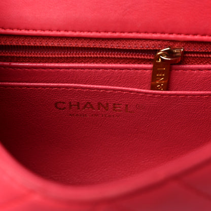 Chanel Lambskin Reverse Chevron Quilted Mini Round Top Handle Flap Bright Pink 6 of 17