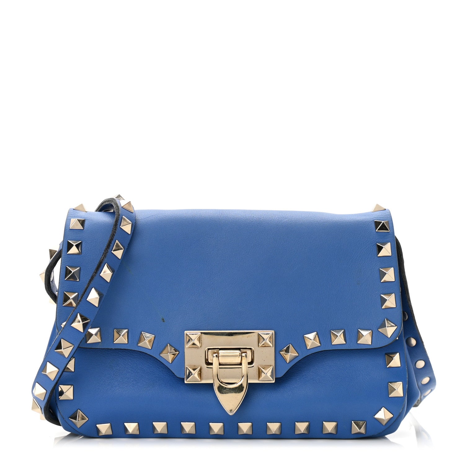 Valentino Garavani Vitello Mini Rockstud Flap Saddle Crossbody Bag Light Sapphire 1 of 10
